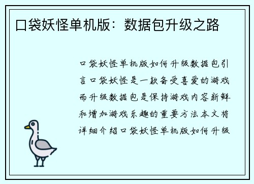 口袋妖怪单机版：数据包升级之路